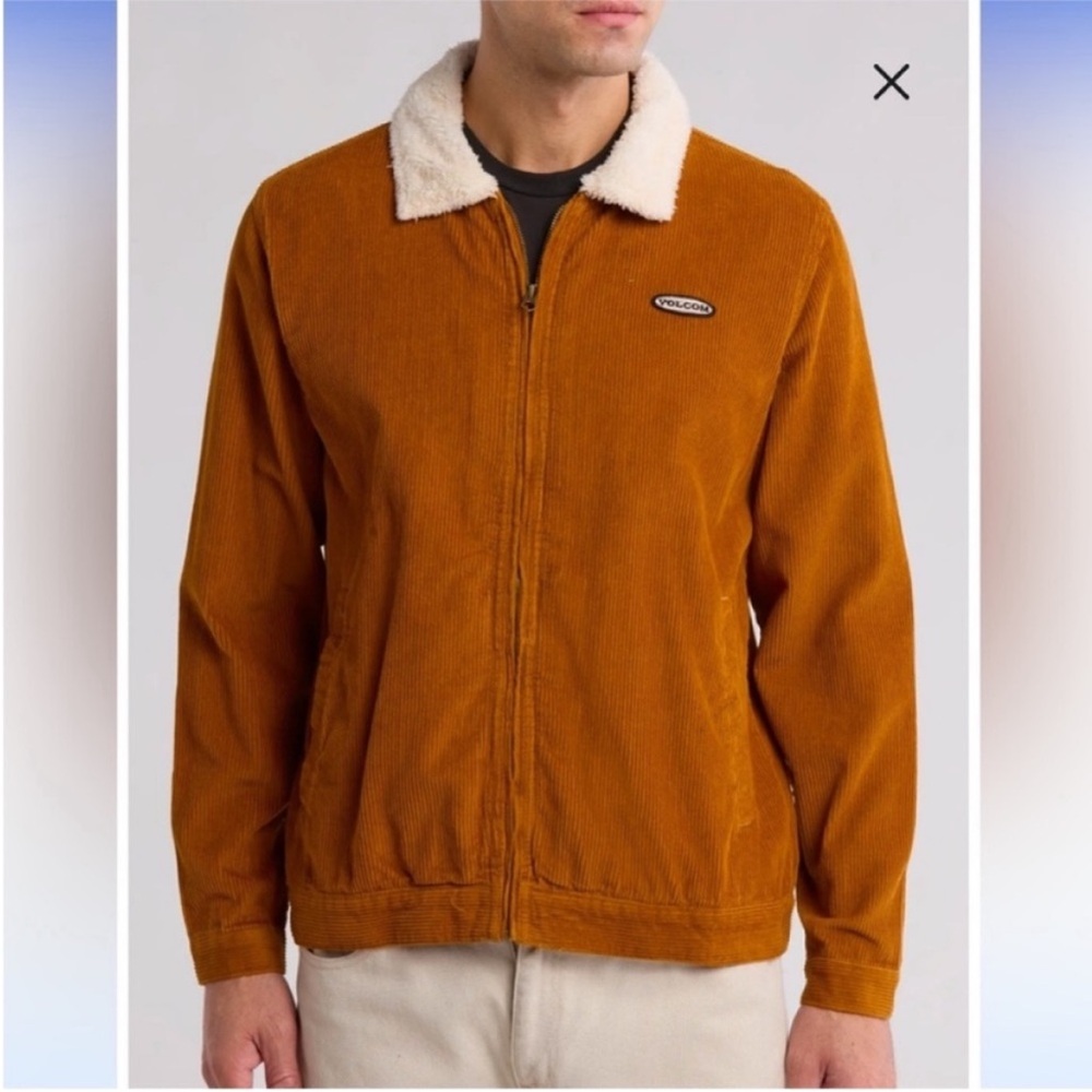 Volcom Large Coat Halecrest Corduroy Trucker Jacket Faux Shearling Collar NWT